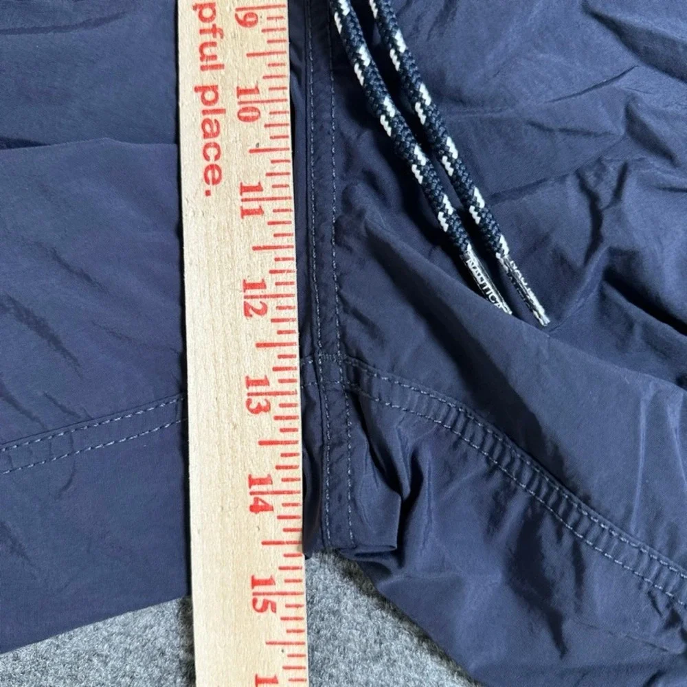 Nautica Mens Navy Blue Striped Swim Trunks Mesh Lined Board Shorts Size M